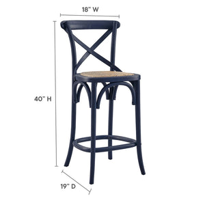 Modway Furniture Gear Counter Stool by Modway - Rustic Farmhouse Design with Durable Rattan Seat and Sturdy Elm Frame Midnight Blue EEI-5667-MID