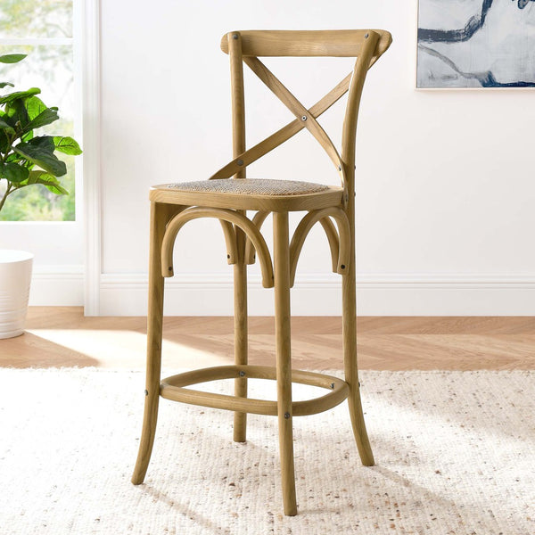Modway Furniture Gear Counter Stool by Modway - Rustic Farmhouse Design with Durable Rattan Seat and Sturdy Elm Frame Natural EEI-5667-NAT