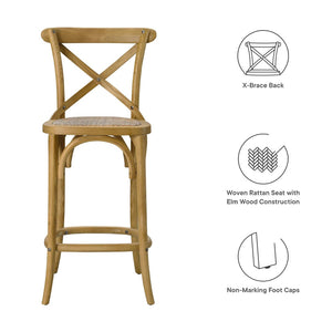 Modway Furniture Gear Counter Stool by Modway - Rustic Farmhouse Design with Durable Rattan Seat and Sturdy Elm Frame Natural EEI-5667-NAT