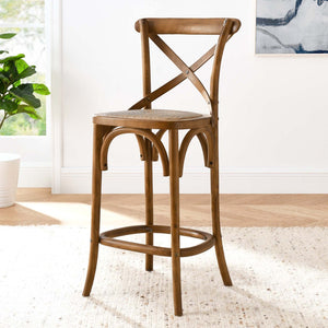Modway Furniture Gear Counter Stool by Modway - Rustic Farmhouse Design with Durable Rattan Seat and Sturdy Elm Frame Walnut EEI-5667-WAL