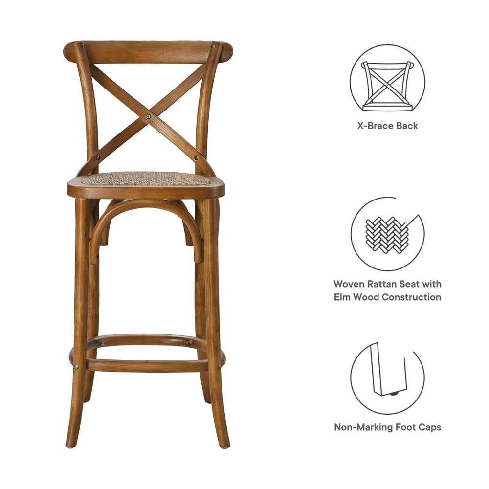 Modway Furniture Gear Counter Stool by Modway - Rustic Farmhouse Design with Durable Rattan Seat and Sturdy Elm Frame Walnut EEI-5667-WAL