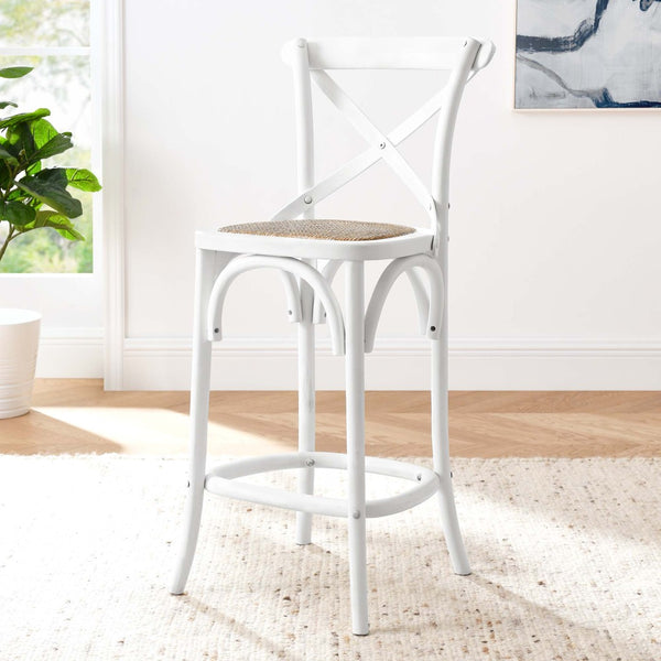 Modway Furniture Gear Counter Stool by Modway - Rustic Farmhouse Design with Durable Rattan Seat and Sturdy Elm Frame White EEI-5667-WHI