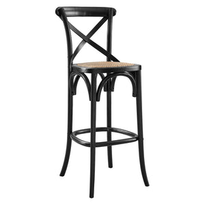 Modway Furniture Gear Bar Stool by Modway - Stylish Farmhouse Design with Durable Elm Wood and Woven Rattan Seat Black EEI-5668-BLK
