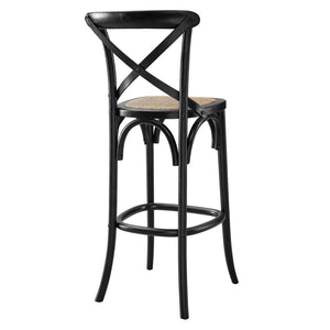 Modway Furniture Gear Bar Stool by Modway - Stylish Farmhouse Design with Durable Elm Wood and Woven Rattan Seat Black EEI-5668-BLK