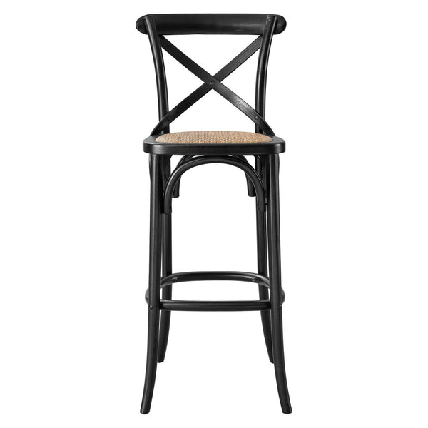 Modway Furniture Gear Bar Stool by Modway - Stylish Farmhouse Design with Durable Elm Wood and Woven Rattan Seat Black EEI-5668-BLK
