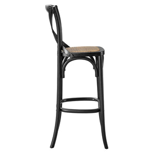 Modway Furniture Gear Bar Stool by Modway - Stylish Farmhouse Design with Durable Elm Wood and Woven Rattan Seat Black EEI-5668-BLK