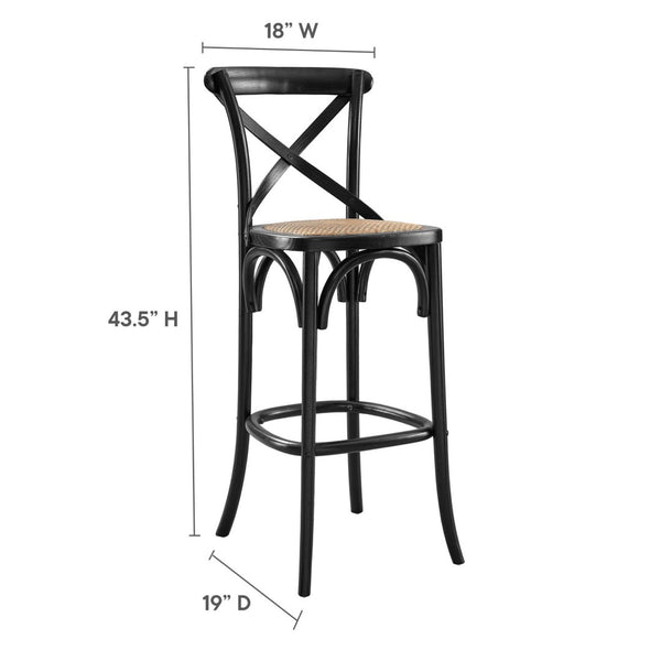 Modway Furniture Gear Bar Stool by Modway - Stylish Farmhouse Design with Durable Elm Wood and Woven Rattan Seat Black EEI-5668-BLK
