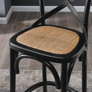 Modway Furniture Gear Bar Stool by Modway - Stylish Farmhouse Design with Durable Elm Wood and Woven Rattan Seat Black EEI-5668-BLK