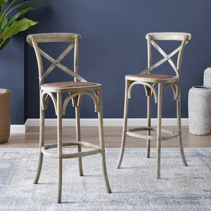 Modway Furniture Gear Bar Stool by Modway - Stylish Farmhouse Design with Durable Elm Wood and Woven Rattan Seat Gray EEI-5668-GRY