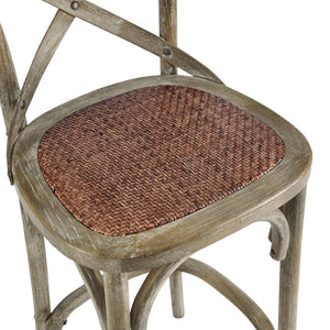 Modway Furniture Gear Bar Stool by Modway - Stylish Farmhouse Design with Durable Elm Wood and Woven Rattan Seat Gray EEI-5668-GRY