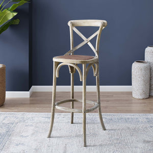 Modway Furniture Gear Bar Stool by Modway - Stylish Farmhouse Design with Durable Elm Wood and Woven Rattan Seat Gray EEI-5668-GRY