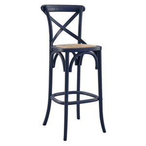 Modway Furniture Gear Bar Stool by Modway - Stylish Farmhouse Design with Durable Elm Wood and Woven Rattan Seat Midnight Blue EEI-5668-MID
