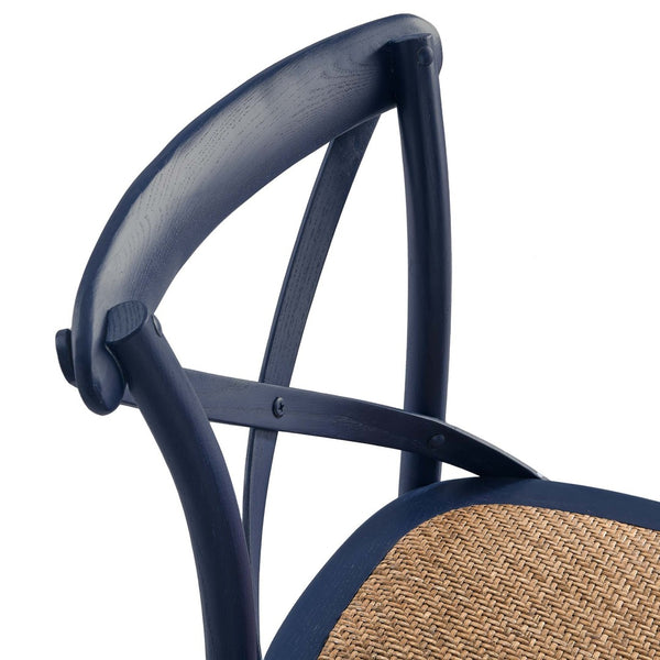 Modway Furniture Gear Bar Stool by Modway - Stylish Farmhouse Design with Durable Elm Wood and Woven Rattan Seat Midnight Blue EEI-5668-MID