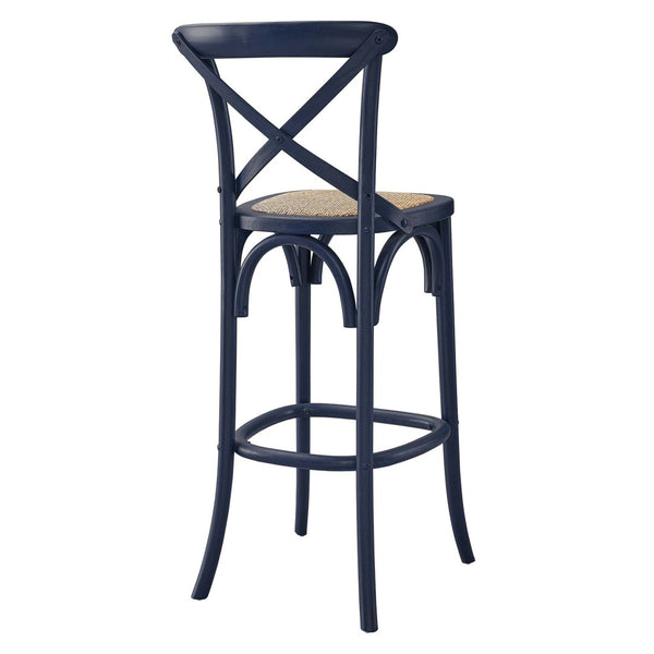 Modway Furniture Gear Bar Stool by Modway - Stylish Farmhouse Design with Durable Elm Wood and Woven Rattan Seat Midnight Blue EEI-5668-MID