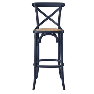Modway Furniture Gear Bar Stool by Modway - Stylish Farmhouse Design with Durable Elm Wood and Woven Rattan Seat Midnight Blue EEI-5668-MID