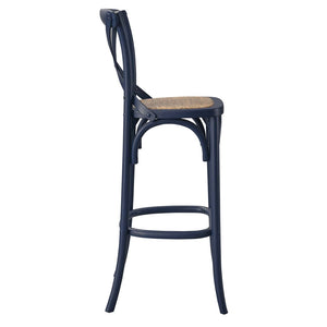 Modway Furniture Gear Bar Stool by Modway - Stylish Farmhouse Design with Durable Elm Wood and Woven Rattan Seat Midnight Blue EEI-5668-MID