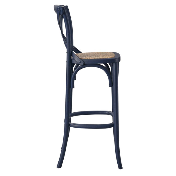 Modway Furniture Gear Bar Stool by Modway - Stylish Farmhouse Design with Durable Elm Wood and Woven Rattan Seat Midnight Blue EEI-5668-MID