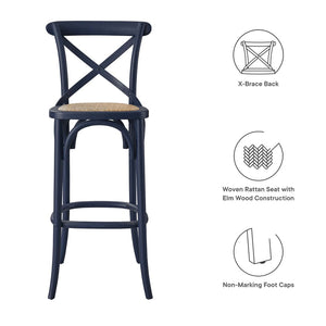 Modway Furniture Gear Bar Stool by Modway - Stylish Farmhouse Design with Durable Elm Wood and Woven Rattan Seat Midnight Blue EEI-5668-MID