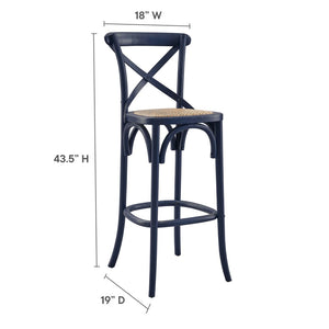 Modway Furniture Gear Bar Stool by Modway - Stylish Farmhouse Design with Durable Elm Wood and Woven Rattan Seat Midnight Blue EEI-5668-MID