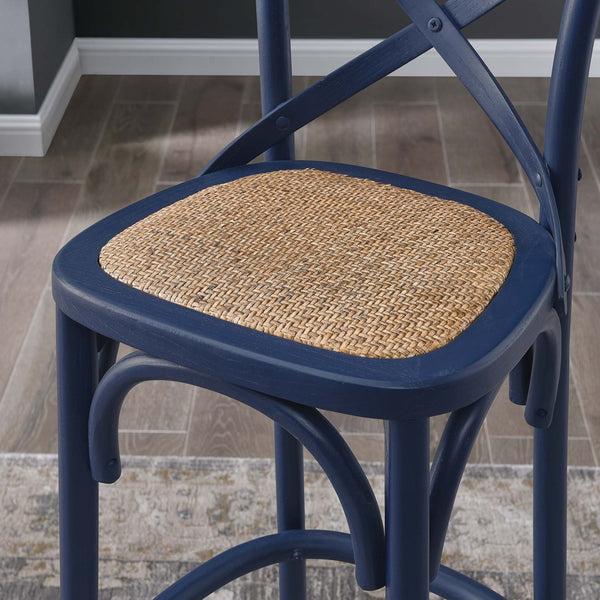 Modway Furniture Gear Bar Stool by Modway - Stylish Farmhouse Design with Durable Elm Wood and Woven Rattan Seat Midnight Blue EEI-5668-MID
