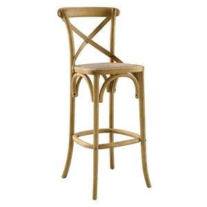 Modway Furniture Gear Bar Stool by Modway - Stylish Farmhouse Design with Durable Elm Wood and Woven Rattan Seat Natural EEI-5668-NAT