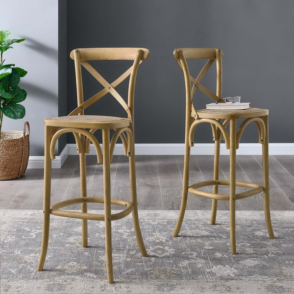 Modway Furniture Gear Bar Stool by Modway - Stylish Farmhouse Design with Durable Elm Wood and Woven Rattan Seat Natural EEI-5668-NAT