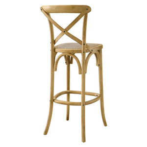 Modway Furniture Gear Bar Stool by Modway - Stylish Farmhouse Design with Durable Elm Wood and Woven Rattan Seat Natural EEI-5668-NAT