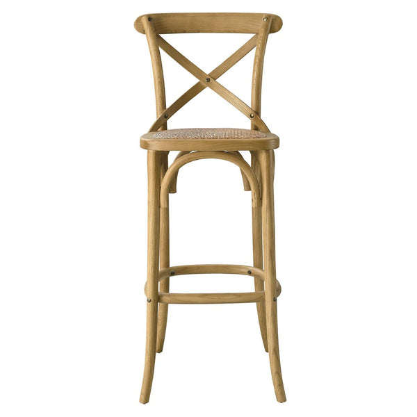 Modway Furniture Gear Bar Stool by Modway - Stylish Farmhouse Design with Durable Elm Wood and Woven Rattan Seat Natural EEI-5668-NAT