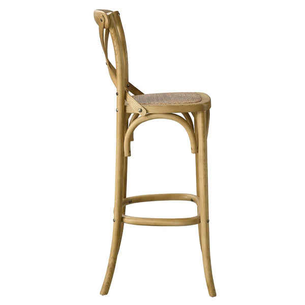 Modway Furniture Gear Bar Stool by Modway - Stylish Farmhouse Design with Durable Elm Wood and Woven Rattan Seat Natural EEI-5668-NAT