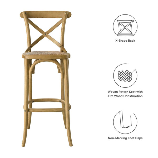 Modway Furniture Gear Bar Stool by Modway - Stylish Farmhouse Design with Durable Elm Wood and Woven Rattan Seat Natural EEI-5668-NAT