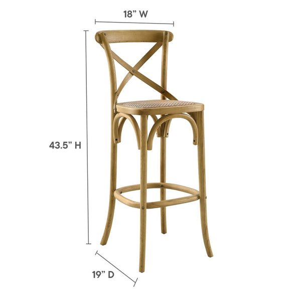 Modway Furniture Gear Bar Stool by Modway - Stylish Farmhouse Design with Durable Elm Wood and Woven Rattan Seat Natural EEI-5668-NAT