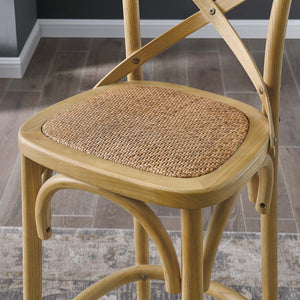 Modway Furniture Gear Bar Stool by Modway - Stylish Farmhouse Design with Durable Elm Wood and Woven Rattan Seat Natural EEI-5668-NAT