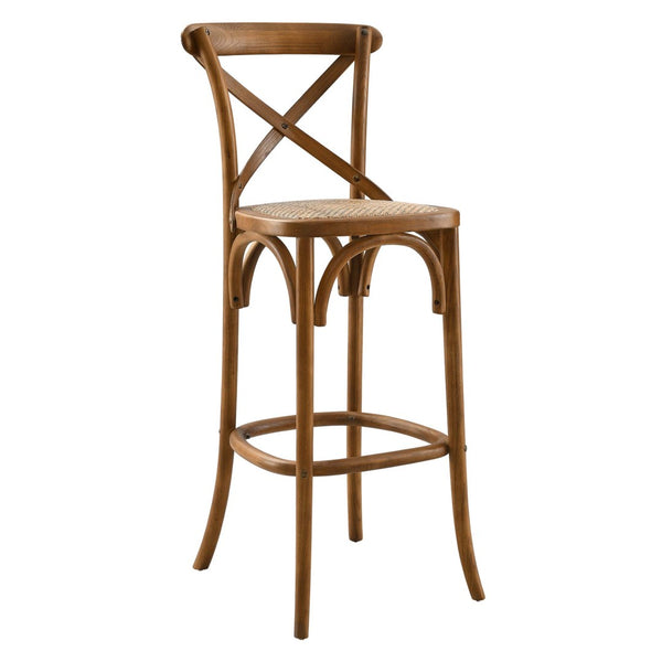 Modway Furniture Gear Bar Stool by Modway - Stylish Farmhouse Design with Durable Elm Wood and Woven Rattan Seat Walnut EEI-5668-WAL