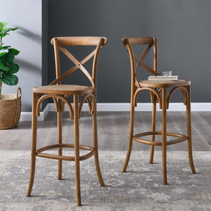 Modway Furniture Gear Bar Stool by Modway - Stylish Farmhouse Design with Durable Elm Wood and Woven Rattan Seat Walnut EEI-5668-WAL