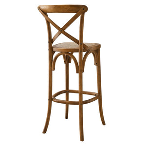 Modway Furniture Gear Bar Stool by Modway - Stylish Farmhouse Design with Durable Elm Wood and Woven Rattan Seat Walnut EEI-5668-WAL