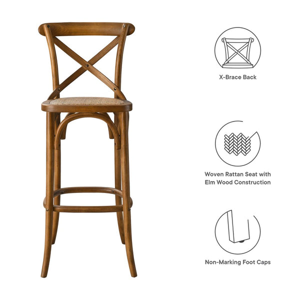 Modway Furniture Gear Bar Stool by Modway - Stylish Farmhouse Design with Durable Elm Wood and Woven Rattan Seat Walnut EEI-5668-WAL