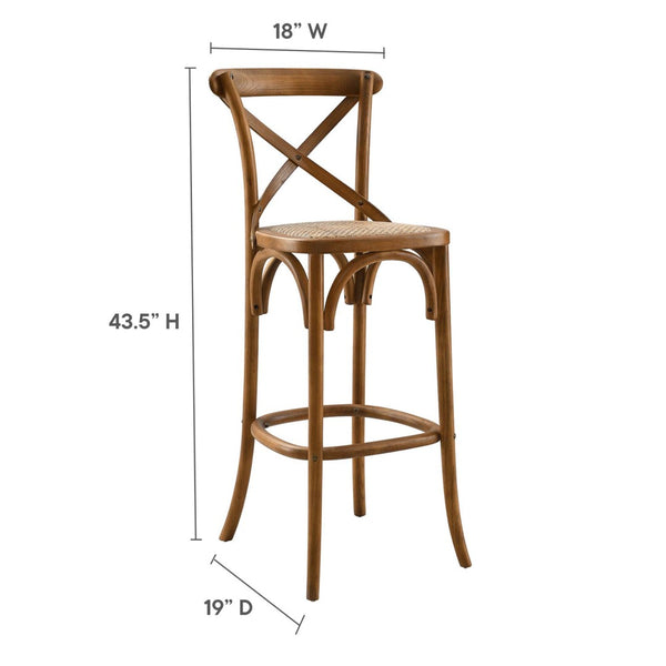 Modway Furniture Gear Bar Stool by Modway - Stylish Farmhouse Design with Durable Elm Wood and Woven Rattan Seat Walnut EEI-5668-WAL