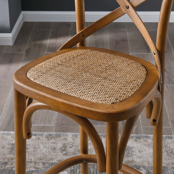 Modway Furniture Gear Bar Stool by Modway - Stylish Farmhouse Design with Durable Elm Wood and Woven Rattan Seat Walnut EEI-5668-WAL