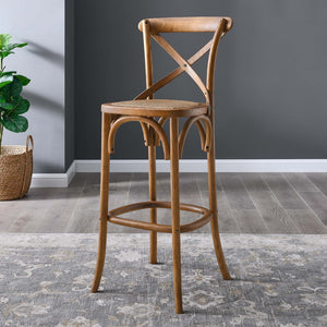 Modway Furniture Gear Bar Stool by Modway - Stylish Farmhouse Design with Durable Elm Wood and Woven Rattan Seat Walnut EEI-5668-WAL