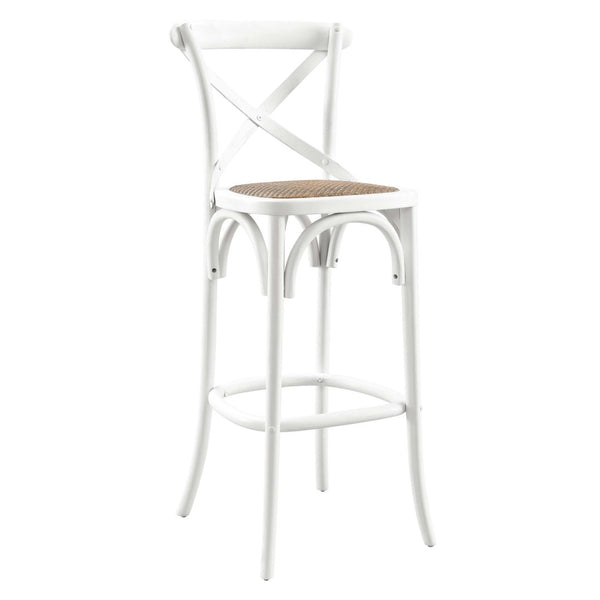 Modway Furniture Gear Bar Stool by Modway - Stylish Farmhouse Design with Durable Elm Wood and Woven Rattan Seat White EEI-5668-WHI