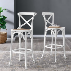 Modway Furniture Gear Bar Stool by Modway - Stylish Farmhouse Design with Durable Elm Wood and Woven Rattan Seat White EEI-5668-WHI