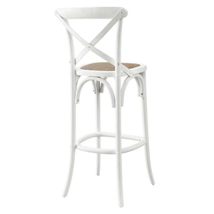 Modway Furniture Gear Bar Stool by Modway - Stylish Farmhouse Design with Durable Elm Wood and Woven Rattan Seat White EEI-5668-WHI