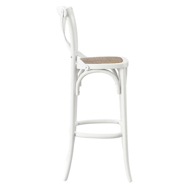 Modway Furniture Gear Bar Stool by Modway - Stylish Farmhouse Design with Durable Elm Wood and Woven Rattan Seat White EEI-5668-WHI