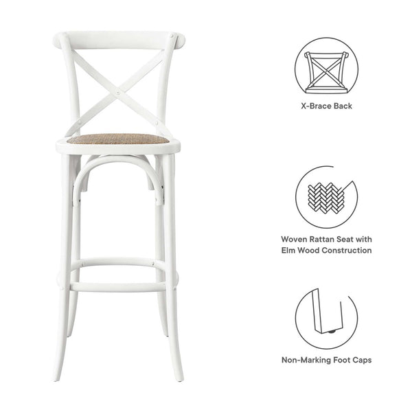 Modway Furniture Gear Bar Stool by Modway - Stylish Farmhouse Design with Durable Elm Wood and Woven Rattan Seat White EEI-5668-WHI