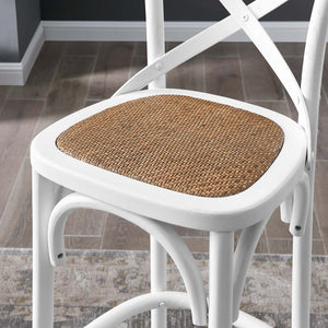 Modway Furniture Gear Bar Stool by Modway - Stylish Farmhouse Design with Durable Elm Wood and Woven Rattan Seat White EEI-5668-WHI
