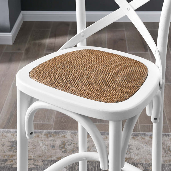 Modway Furniture Gear Bar Stool by Modway - Stylish Farmhouse Design with Durable Elm Wood and Woven Rattan Seat White EEI-5668-WHI