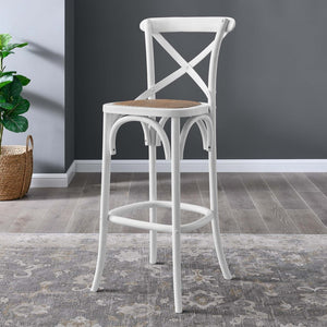 Modway Furniture Gear Bar Stool by Modway - Stylish Farmhouse Design with Durable Elm Wood and Woven Rattan Seat White EEI-5668-WHI