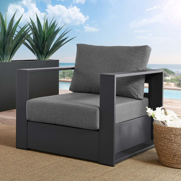 Modway Furniture Tahoe Outdoor Patio Armchair - Weather-Resistant Aluminum Frame with Plush Cushions for Comfort Gray Charcoal EEI-5675-GRY-CHA