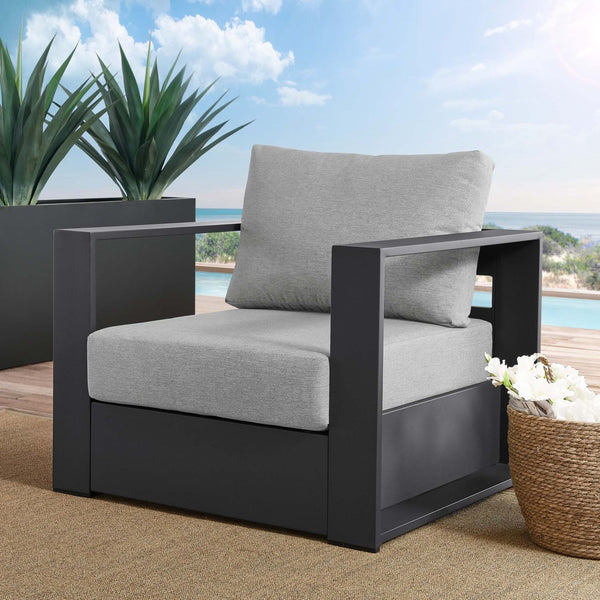 Modway Furniture Tahoe Outdoor Patio Armchair - Weather-Resistant Aluminum Frame with Plush Cushions for Comfort Gray Gray EEI-5675-GRY-GRY