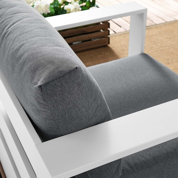 Modway Furniture Tahoe Outdoor Patio Armchair - Weather-Resistant Aluminum Frame with Plush Cushions for Comfort White Charcoal EEI-5675-WHI-CHA